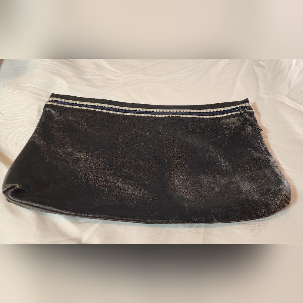 Depe Vintage Black Leather Large Cosmetic Bag Has Wear